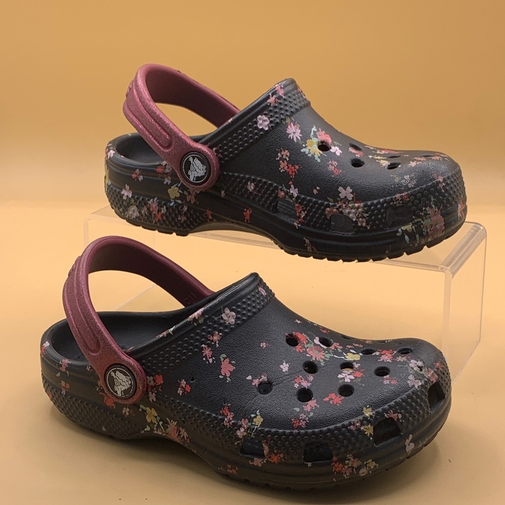 Crocs Clogs Classic Floral Clog Burgundy Straps - Toddler GIRLS Size 11